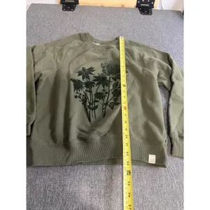 American Eagle Womens Crewneck Olive Green Floral Velvet Embossed Sz XS thumbnail 4