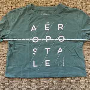 Aeropostale Olive Green Cropped Diagonal Logo Graphic Print Tomboy Crew Tee S thumbnail 6