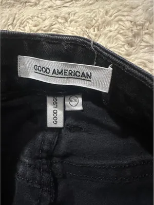 Good American Good Legs black mid-rise coated straight stretch denim jeans 0/25 thumbnail 5