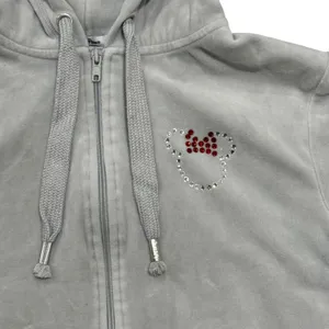 Disney Parks Disneyland Minnie Mouse Velour‎ Rhinestone Zip Up Hoodie Gray XL thumbnail 2
