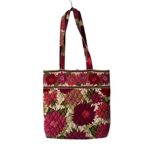 Vera Bradley‎ Folkloric Floral Quilted Cotton Tote Bag Pink Burgundy Green thumbnail 2