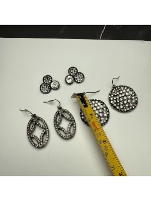 Rhinestone Dangle Drop / Stud Pierced Earrings Lot Of 3 Gunmetal Variety thumbnail 3