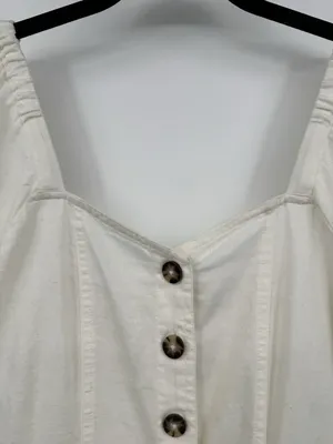 MADEWELL Linen-Cotton Puff-Sleeve Summer A-line Dress Sz 2 White Summer Retro thumbnail 5