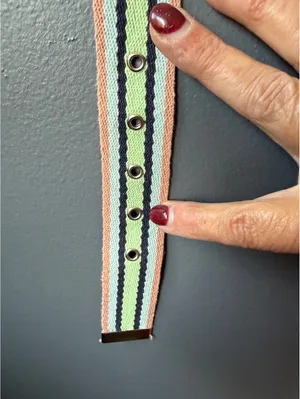 Striped Fabric Belt with Metal Buckle and Eyelets thumbnail 5