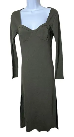 Aerie Green Ribbed Long Sleeve Midi Dress Size Small thumbnail 1