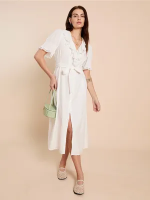 NWT kourt Vida Midi Dress size Medium M Lace Doen midi Ruffle few moda ivory thumbnail 3
