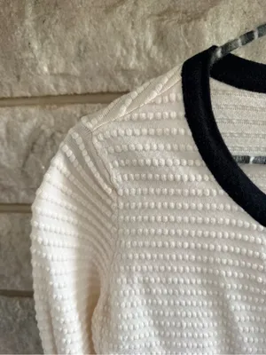 H&M Cream Textured Cardigan with Black Trim Medium thumbnail 3