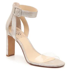 Vince Camuto Womens 6M Metallic Champagne Gold Clear Strap Block Heel Sandals thumbnail 1