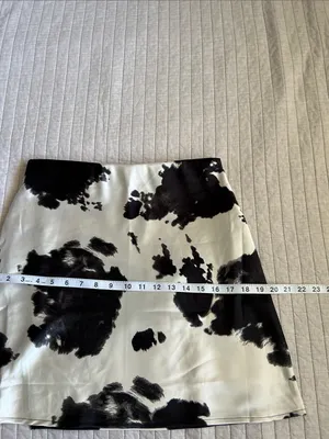 Renee c. USA champagne, black satin western cow print mini skirt L thumbnail 8