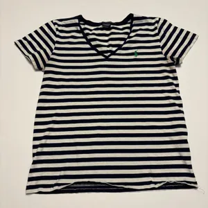 Ralph Lauren Sport T-Shirt Women Large Navy White Striped V-Neck Pima Cotton thumbnail 1