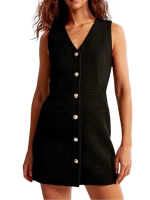 Abercrombie - Mara Tweed Vest Mini Dress Black Gold Buttons Sz Large Tall thumbnail 1