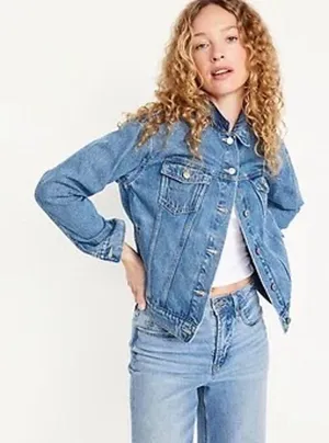 Old navy Classic Jean Jacket button front denim blue 100% cotton Women size XL thumbnail 3