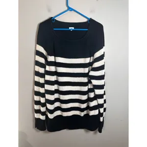 Aerie Bistro Sweater‎ Womens Large Black White Striped Oversized Knit Scoop Neck thumbnail 2