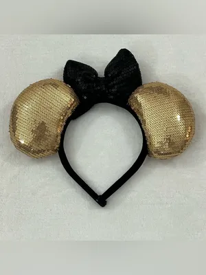 Glamorous Gold & Black Bow Sequin Minnie Mouse Disney Ears Headband thumbnail 2