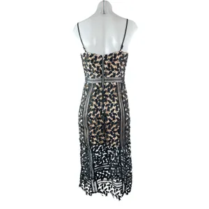 Just Me Black Beige Floral Layered Sleeveless Bustier Cami Midi Sheath Dress S thumbnail 4
