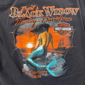 Harley Davidson Black Widow Florida Mermaid Graphic Moto Biker Grunge Tee Shirt thumbnail 4