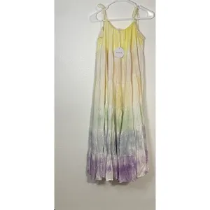 STORIA Tie Dye Maxi Dress Colorful Sleeveless Tasseled Straps Size S 100% Rayon thumbnail 6