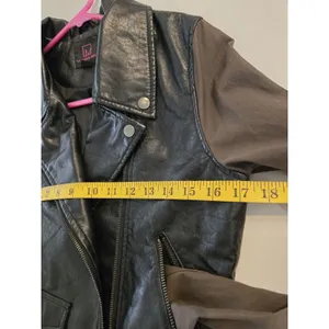 Loft Material Girl Moto Jacket Womens Small Brown Faux Leather Brown Sleeve Biker Zip thumbnail 6