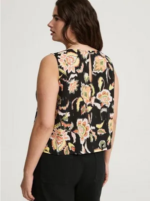Torrid Bella Jaco Deep Black Floral Ikat Challis Sleeveless Blouse Women's 1 NWT thumbnail 4