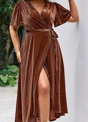 High low tie side wrap velvet‎ dress thumbnail 1
