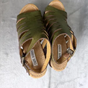 Cape Robbin Platform Sandals Boho Earthy Hippie Block Heel Wood Clog Sz 6 Green thumbnail 3