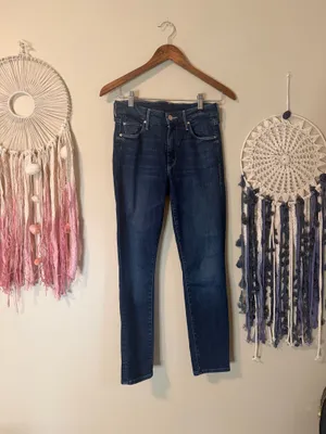 MOTHER The Looker Crop Denim Jeans On The Edge Blue Size 25 thumbnail 3