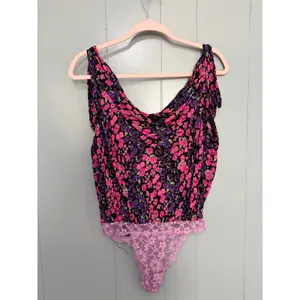 Free People Intimately Purple Floral Bare It All V-neck Tie Straps Bodysuit S thumbnail 5