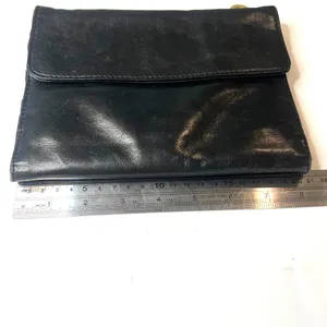Perlina Black leather fold over clutch Wallet Bag Carry all in one vintage 90's thumbnail 9