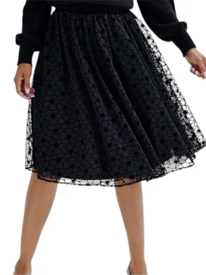 NWT Draper James RSVP Black A-Line Velvet Burnout Lined Floral Midi Skirt L thumbnail 1