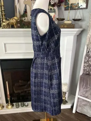 Enfocus Studio Navy Blue Sleeveless Plaid Dress with Decorative Buttons Size 4 thumbnail 2