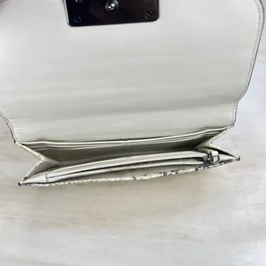 Coach Snakeskin Embossed Leather Long Wallet Turnlock Cream Grey Clutch thumbnail 6