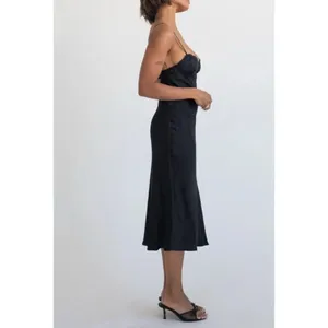 Anthropologie Rumored NWT Women Medium Negroni Black Satin Midi Dress Elegant thumbnail 4