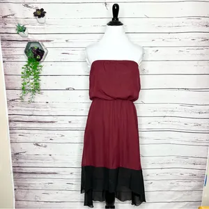 L8ter NWT Maroon & Black Strapless High Low Bohemian Dress Size Small thumbnail 6
