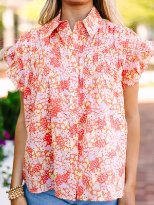 Fate smocked cotton floral blouse top ditsy short sleeve button down collar mock thumbnail 1