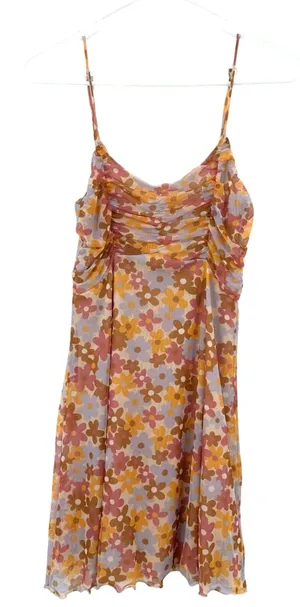 Altar'd State Size XS Sleeveless Mini Dress Floral Flower Print Pink‎ Yellow Tan thumbnail 1