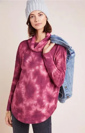 Maeve Anthropologie‎ Waffle Knit Top Women Medium Pink Tie Dye Excellent Thermal thumbnail 1