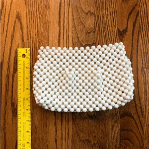 Vintage Carousel White Ivory Beaded Clutch Bridal Evening Bag British Hong Kong thumbnail 9