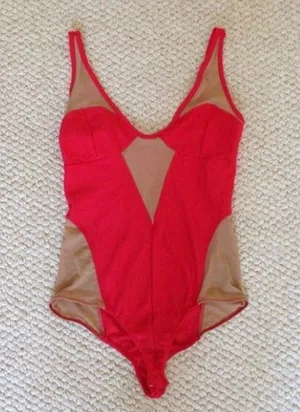 RED AND NUDE BODYSUIT TOP thumbnail 1
