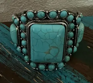 Turquoise Stone Cluster Cuff Bracelet - Women Jewelry Bracelet thumbnail 1
