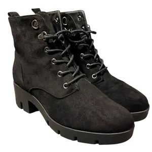 Black Suede Lace Up Combat Boots Chunky Heel Womens Size 7‎ thumbnail 1