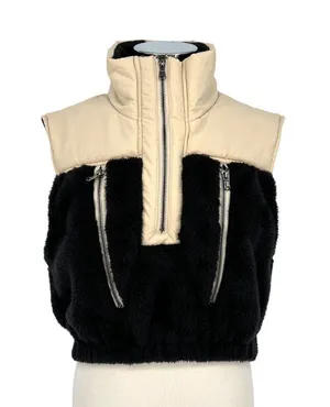 Hyfve Two-Tone Sherpa Fleece Nylon Vest Half Zipper Black Cream Size Small NWT thumbnail 1