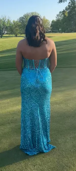 Aw bridal teal prom dress thumbnail 1