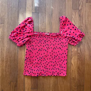 Anthropologie Dolan Polka Dot Smocked Puff-Sleeved Boho Top - Size Medium thumbnail 8