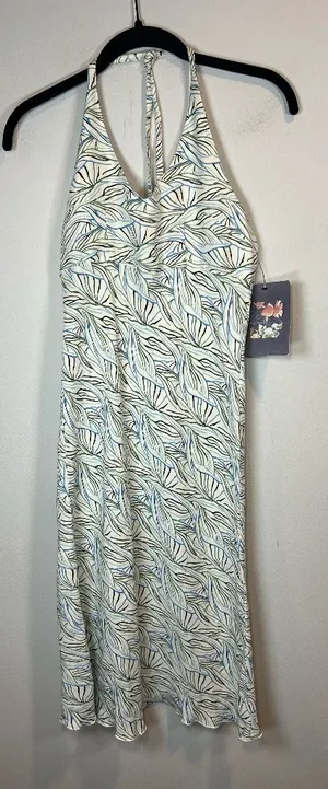 Of the Earth Halter Dress Botanical Print Beige Neutral Summer Midi NEW Sz Small thumbnail 1