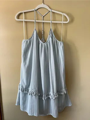 Gianni Bini Light Blue Pleated Mini Dress with Tassel Trim thumbnail 2