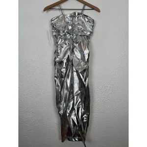 Anthropologie The Soleil Slim Strapless Ruched Dress Silver Size Small NWT thumbnail 4