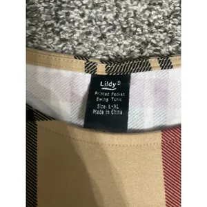 Lildy beige black burgundy plaid long-sleeve swing tunic dress With Pockets L-XL thumbnail 2