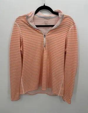 Patagonia Women L Capilene 3 Midweight Polartec Quarter Zip Striped Orange Large thumbnail 1