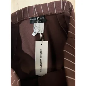 Naked Wardrobe New Women Small Brown White Pinstripe High Waist Bootcut Pants thumbnail 7