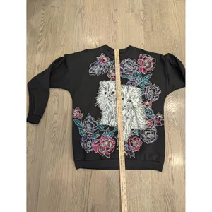 VTG 80s Persian Cat Kitten Floral Glitter Graphic Sweatshirt Crewneck Pullover thumbnail 5